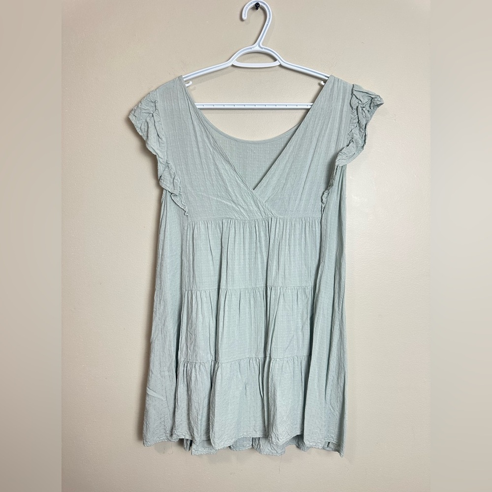 Promesa Light Blue Tiered Mini Dress Size M Ruffle Sleeve Boho Summer Dress - Picture 6 of 6
